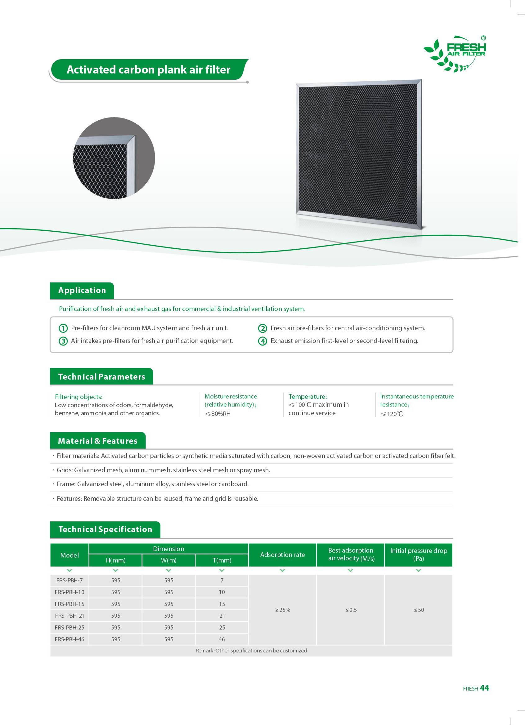 36-सक्रिय कार्बन प्लैंक एयर फिल्टर